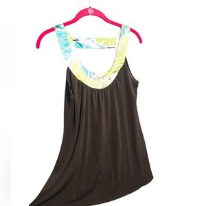 Vintage A‎ Byer 00s Y2K M Brown Liquid Knit Satin Trim Going Out Top Tunic Fairy